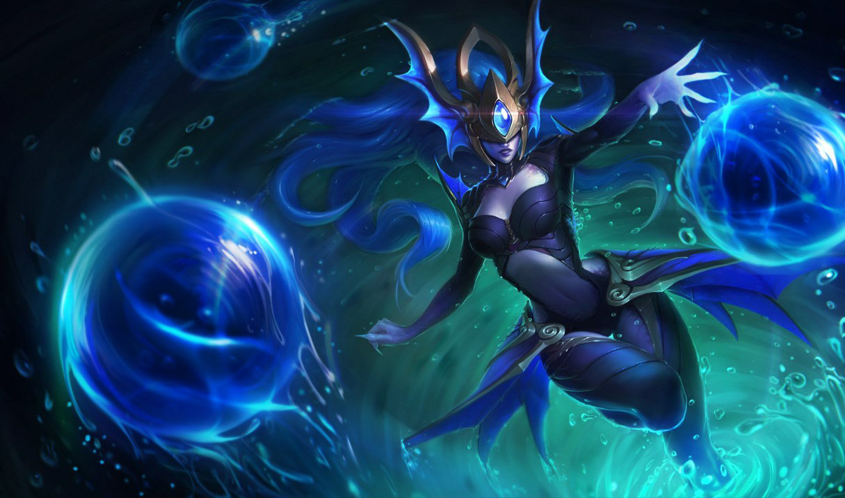 Atlantská Syndra LoL skiny Syndra Atlantská Syndra League of Legends skin SplashArt