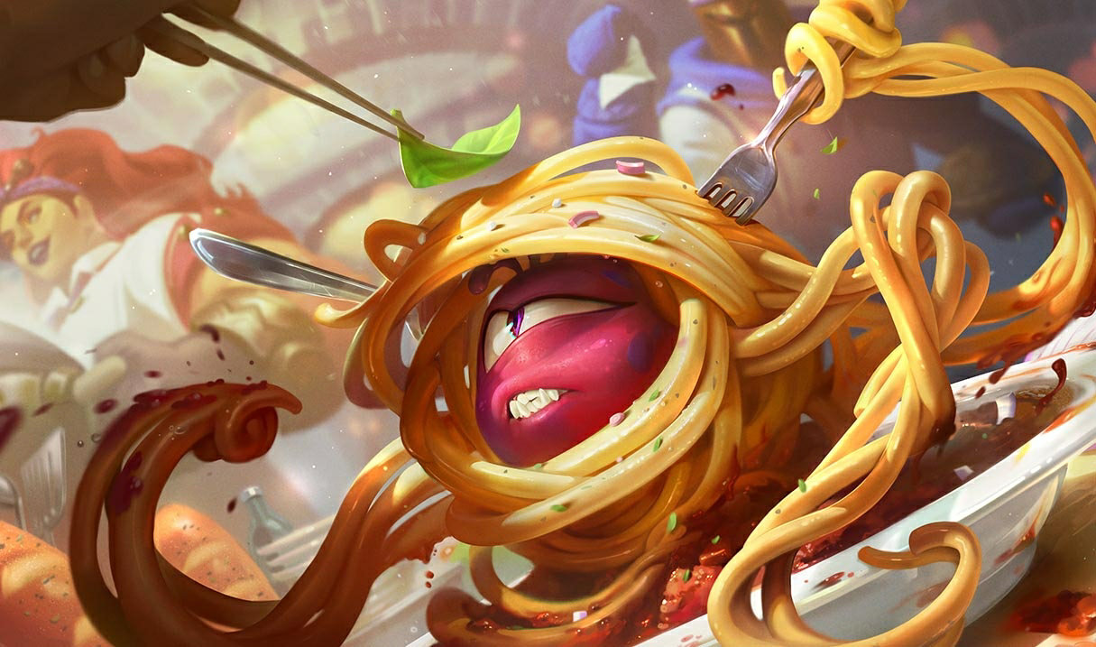 Spaghetti alla Vel'Koz LoL aspetti Vel'Koz Spaghetti alla VelKoz League of Legends skin SplashArt