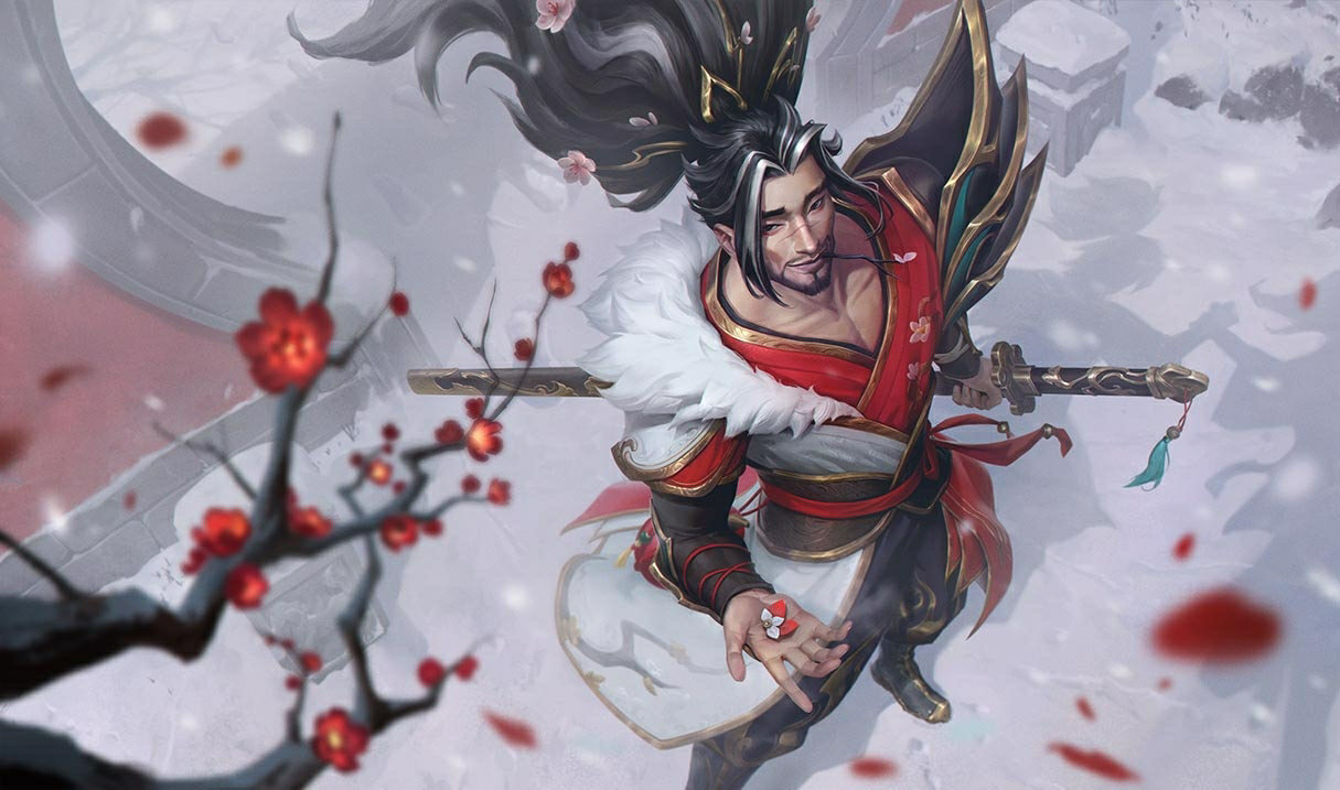 Yasuo Mai Tuyết Nghênh Xuân LoL phục Yasuo Yasuo Mai Tuyết Nghênh Xuân League of Legends Liên Minh Huyền Thoại skin SplashArt